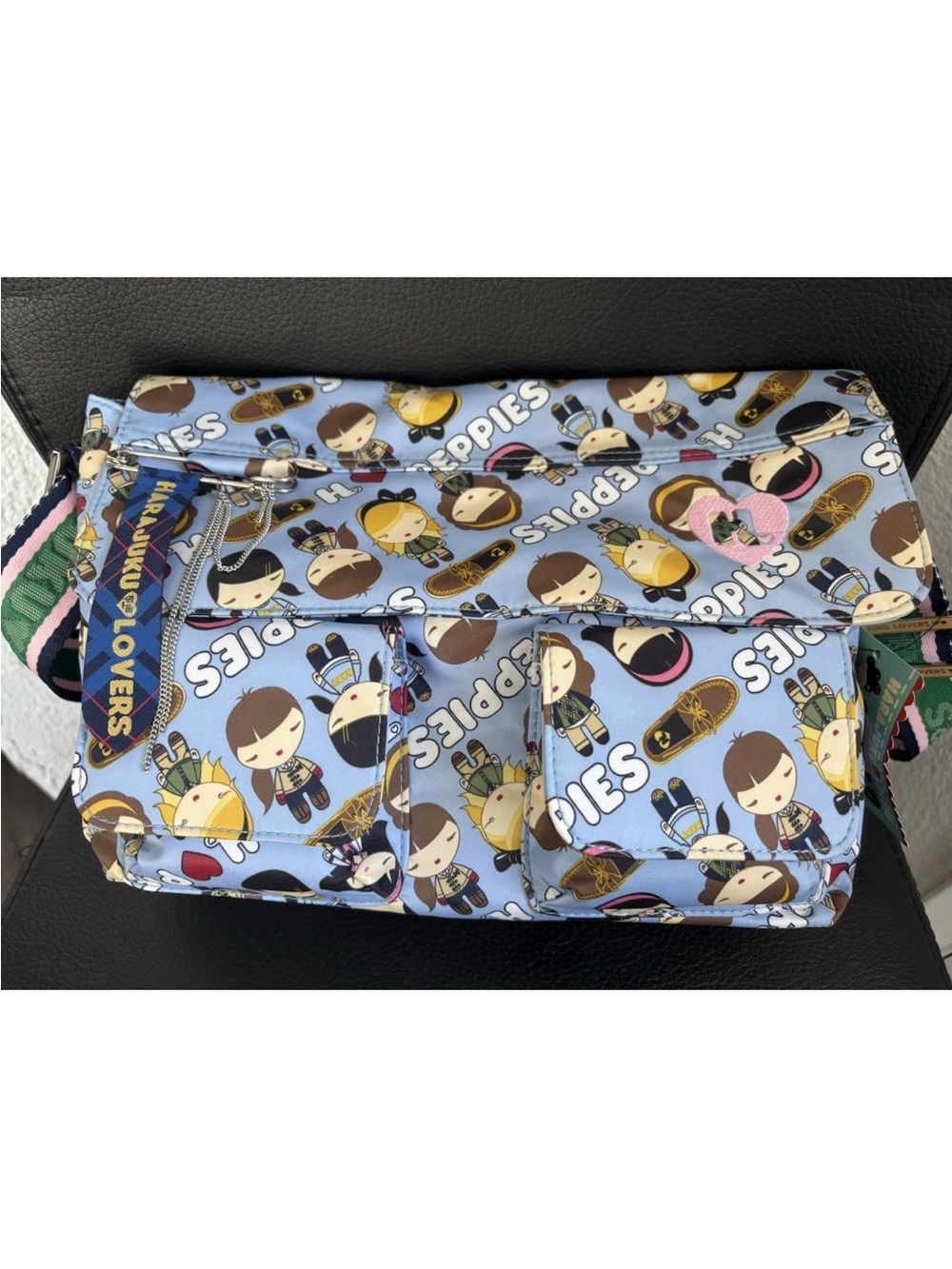 Harajuku Preppie Lovers Crossbody Shoulder Strap Bag - Light Blue & Pink